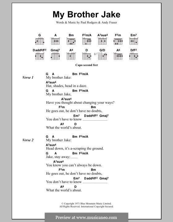 My Brother Jake (Free): Lyrics and chords by Andy Fraser, Paul Rodgers