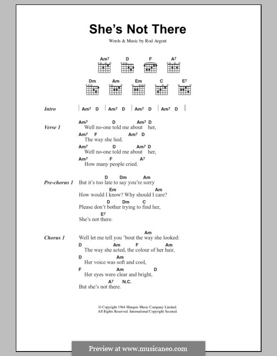 She's Not There (The Zombies) by R. Argent - sheet music on MusicaNeo