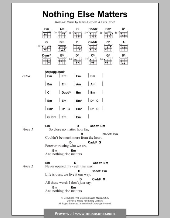 Nothing Else Matters (Metallica): Lyrics and chords by James Hetfield, Lars Ulrich