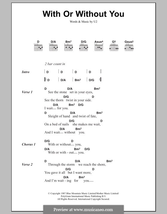 With or without You: Lyrics and chords by U2