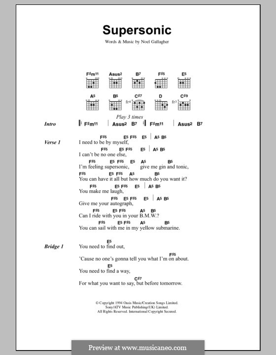 Supersonic (Oasis): Lyrics and chords by Noel Gallagher