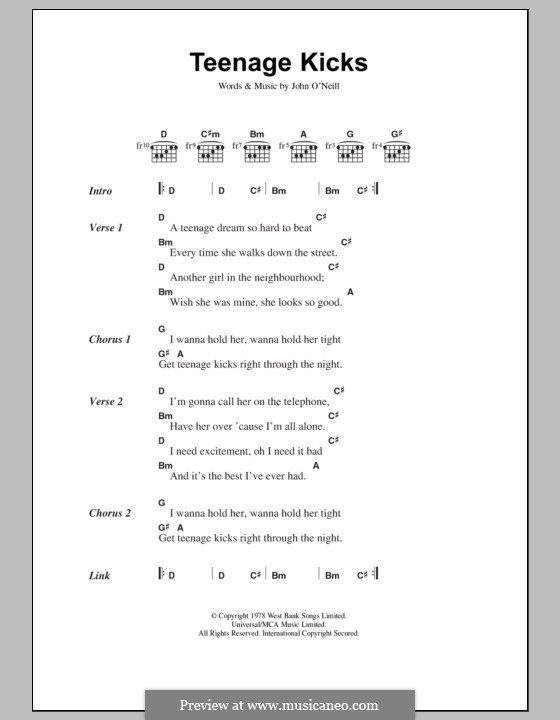 Teenage Kicks (The Undertones): Lyrics and chords by John O'Neil