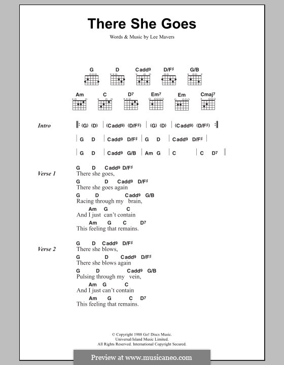 There She Goes (The Las): Lyrics and chords by Lee Mavers