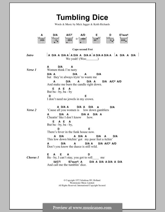 Tumbling Dice (The Rolling Stones): Lyrics and chords by Keith Richards, Mick Jagger