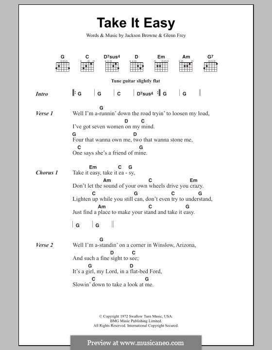 Take It Easy (The Eagles): Lyrics and chords by Glen Frey, Jackson Browne