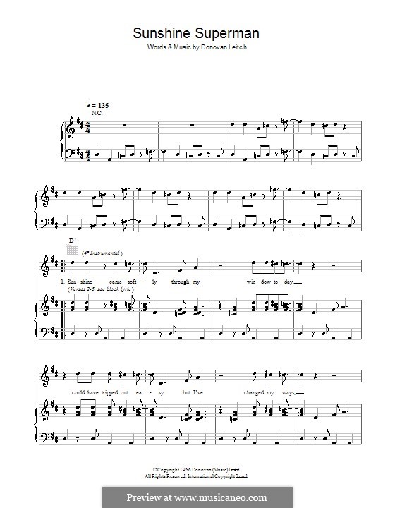 Sunshine Superman: For voice and piano (or guitar) by Donovan Leitch