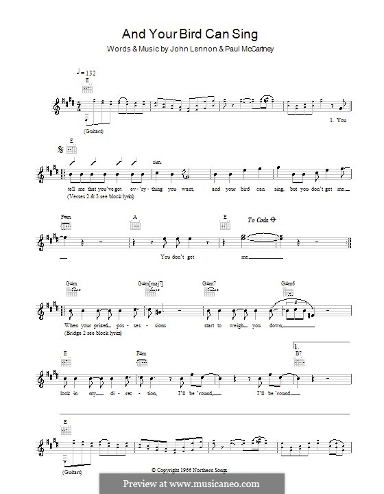 And Your Bird Can Sing (The Beatles): Melody line, lyrics and chords by John Lennon, Paul McCartney