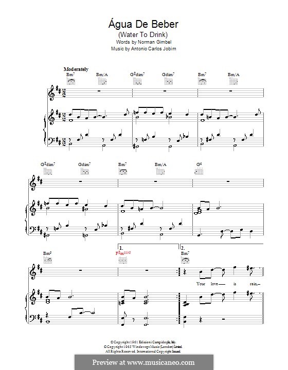 Agua de Beber (Water To Drink): For voice and piano (or guitar) by Antonio Carlos Jobim