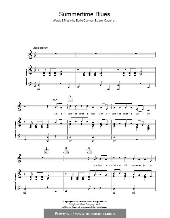 Summertime Blues: For voice and piano (or guitar) by Jerry Capehart