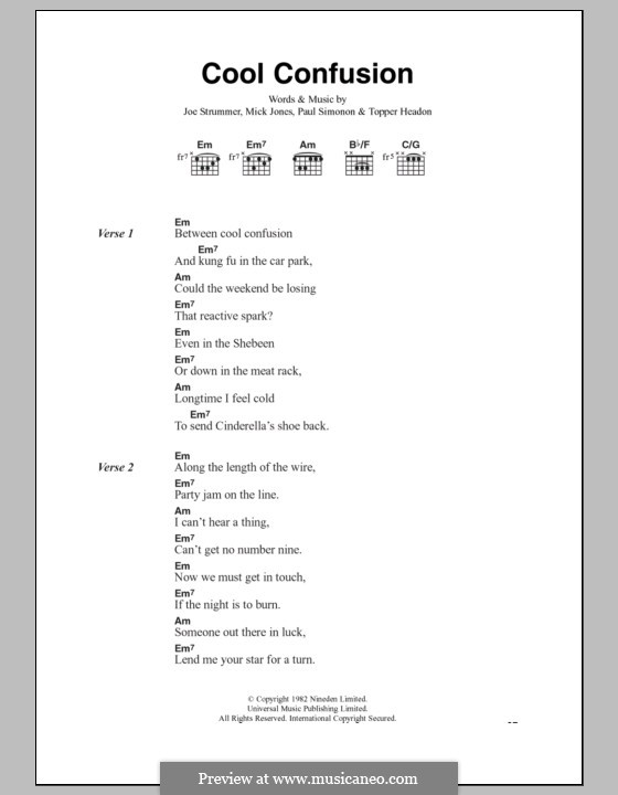 Cool Confusion (The Clash): Lyrics and chords by Joe Strummer, Mick Jones, Paul Simonon, Topper Headon