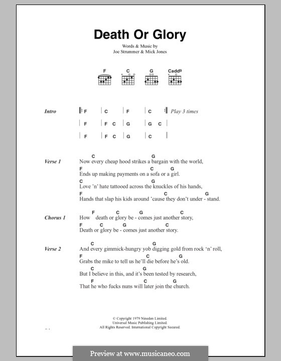 Death or Glory (The Clash): Lyrics and chords by Joe Strummer, Mick Jones