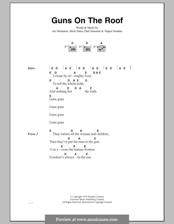 Guns on the Roof (The Clash): Lyrics and chords by Joe Strummer, Mick Jones, Paul Simonon, Topper Headon