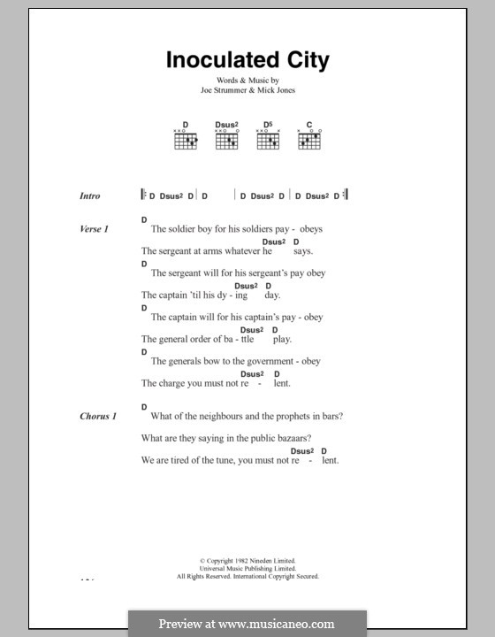 Inoculated City (The Clash): Lyrics and chords by Joe Strummer, Mick Jones