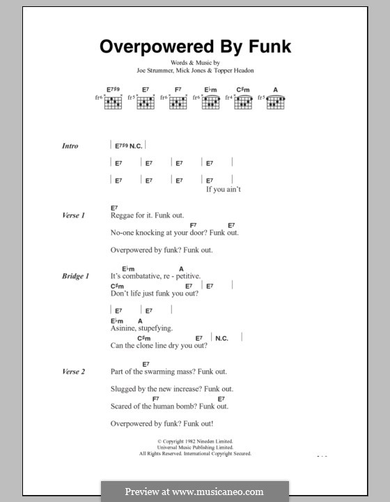 Overpowered By Funk (The Clash): Lyrics and chords by Joe Strummer, Mick Jones, Topper Headon