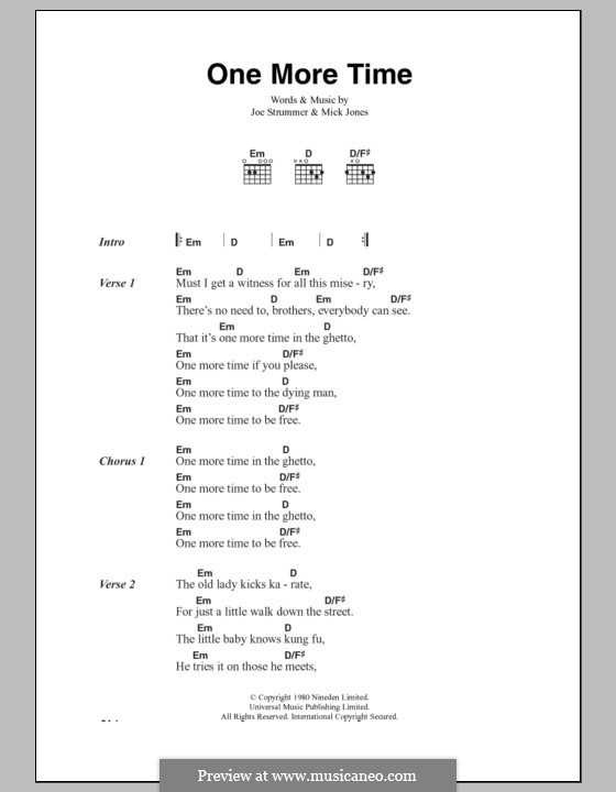 One More Time (The Clash): Lyrics and chords by Joe Strummer, Mick Jones
