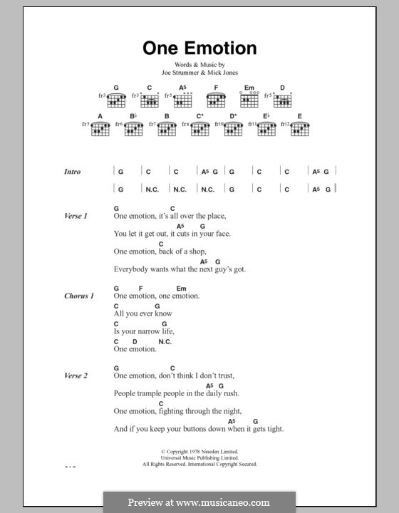 One Emotion (The Clash): Lyrics and chords by Joe Strummer, Mick Jones