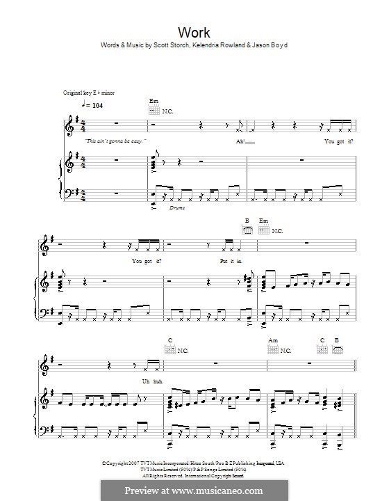 Work: For voice and piano (or guitar) by Jason Boyd, Kelly Rowland, Scott Storch