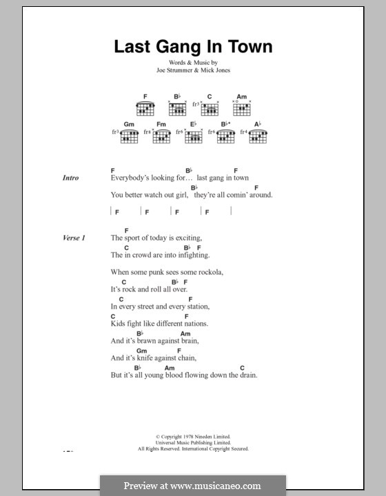 Last Gang in Town (The Clash): Lyrics and chords by Joe Strummer, Mick Jones