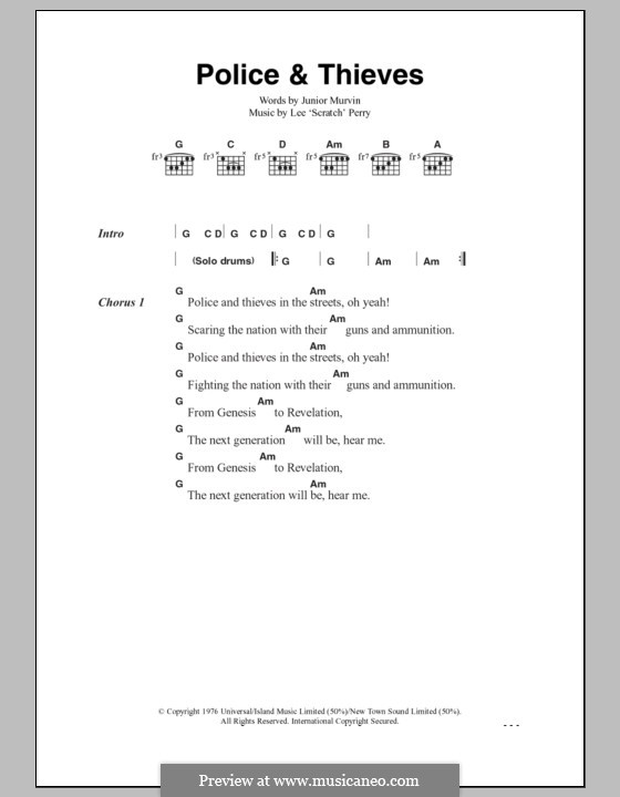 Police and Thieves: Lyrics and chords (The Clash) by Lee Scratch Perry 