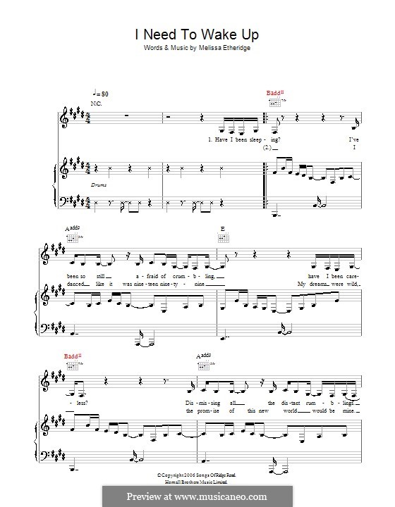 I Need to Wake Up: For voice and piano (or guitar) by Melissa Etheridge