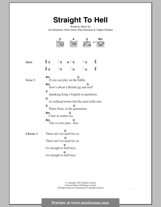 Straight to Hell (The Clash): Lyrics and chords by Joe Strummer, Mick Jones, Paul Simonon, Topper Headon