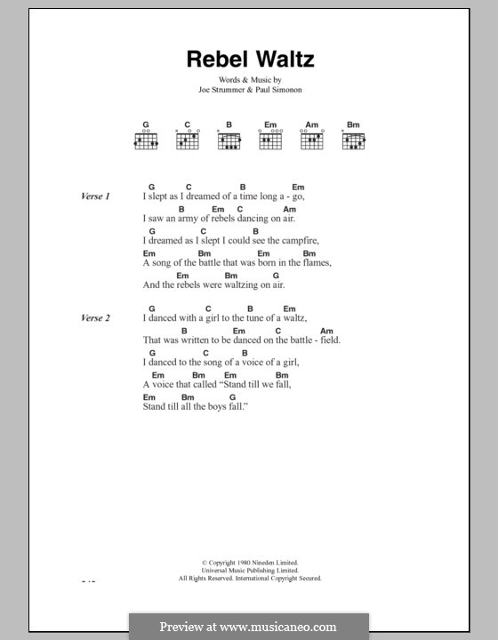 Rebel Waltz (The Clash): Lyrics and chords by Joe Strummer, Paul Simonon