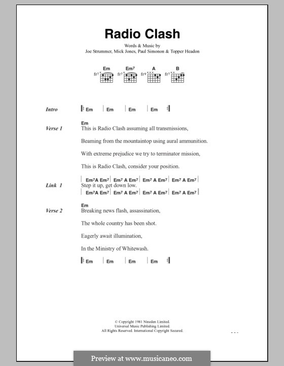 Radio Clash (The Clash): Lyrics and chords by Joe Strummer, Mick Jones, Paul Simonon, Topper Headon