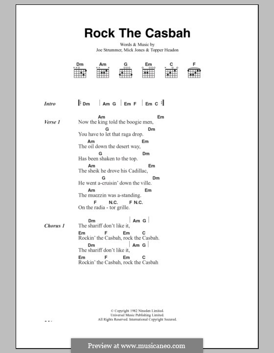 Rock the Casbah (The Clash): Lyrics and chords by Joe Strummer, Mick Jones, Topper Headon