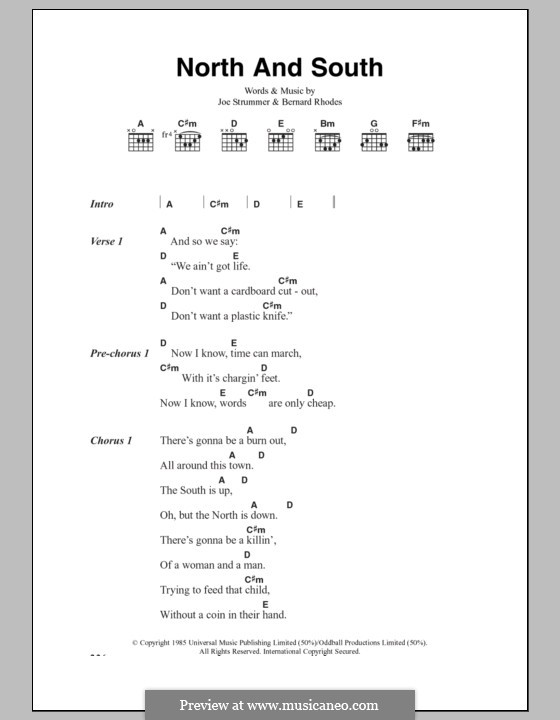 North and South (The Clash): Lyrics and chords by Bernard Rhodes, Joe Strummer