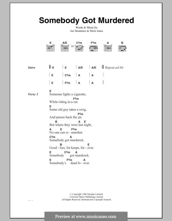 Somebody Got Murdered (The Clash): Lyrics and chords by Joe Strummer, Mick Jones