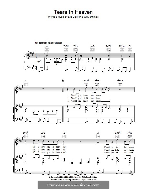 Tears In Heaven Sheet Music | Eric Clapton | Pro Vocal