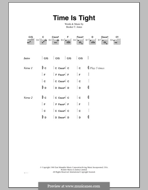Time Is Tight (Booker T. and The MGs): Lyrics and chords by Al Jackson Jr., Booker T. Jones, Donald Duck Dunn, Steve Cropper