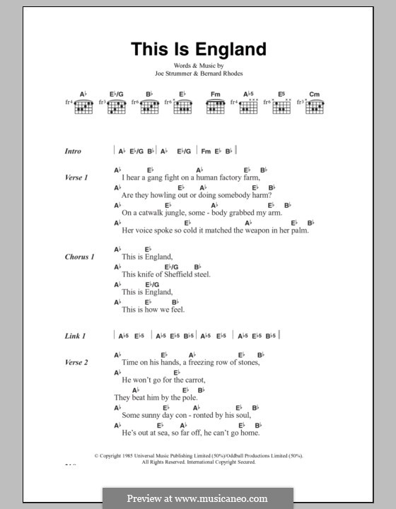 This Is England (The Clash): Lyrics and chords by Bernard Rhodes, Joe Strummer