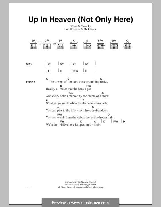 Up in Heaven (Not Only Here): Lyrics and chords (The Clash) by Joe Strummer, Mick Jones