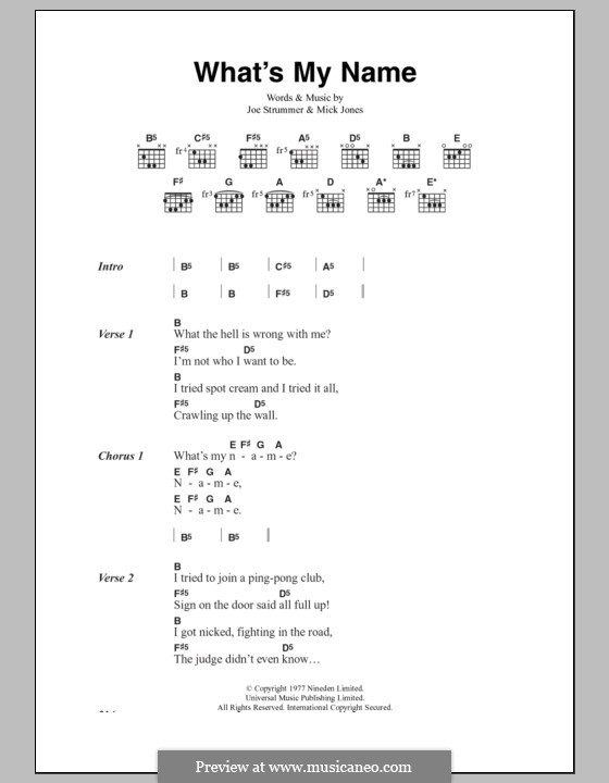 What's My Name (The Clash): Lyrics and chords by Joe Strummer, Mick Jones