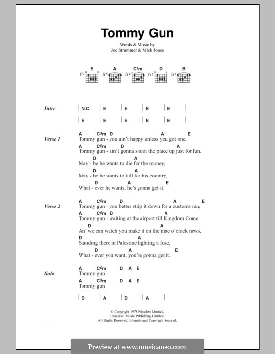 Tommy Gun (The Clash): Lyrics and chords by Joe Strummer, Mick Jones