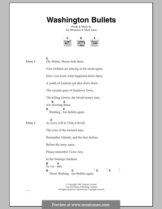 Washington Bullets (The Clash): Lyrics and chords by Joe Strummer, Mick Jones