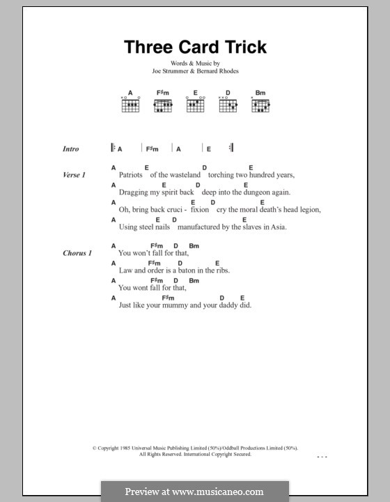 Three Card Trick (The Clash): Lyrics and chords by Bernard Rhodes, Joe Strummer