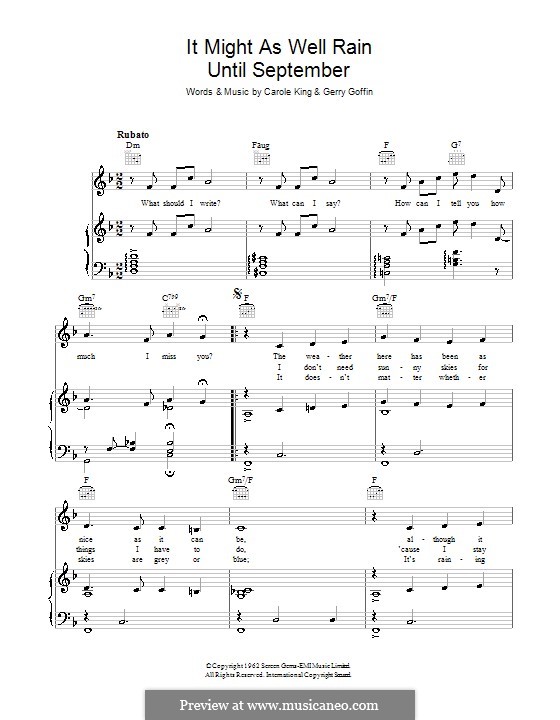 It Might as Well Rain Until September: For voice and piano (or guitar) by Gerry Goffin
