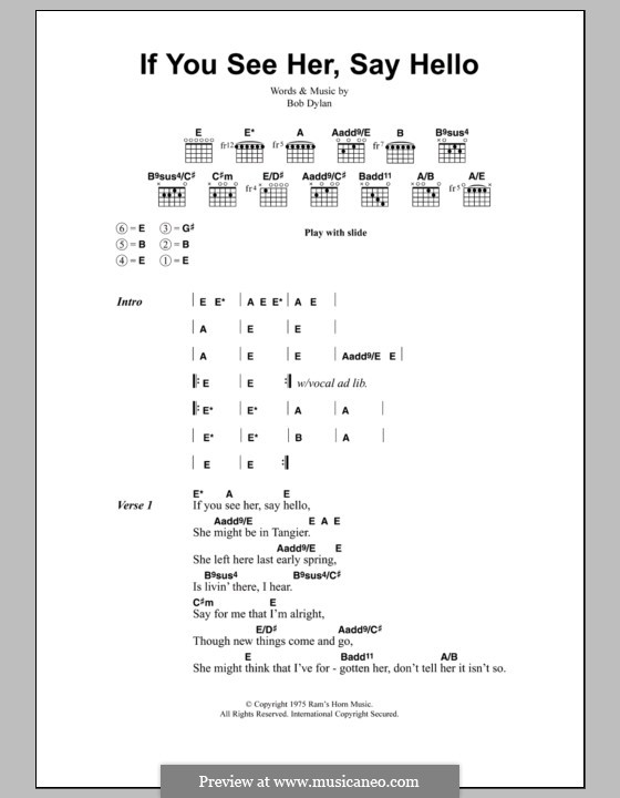 If You See Her, Say Hello: Lyrics and chords by Bob Dylan