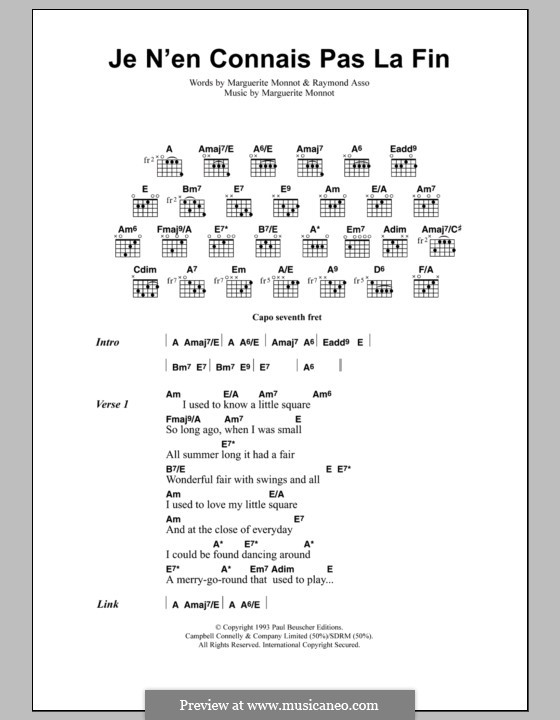 Je n'en Connais pas la Fin by M. Monnot - sheet music on MusicaNeo