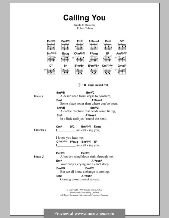 Calling You: Lyrics and chords by Robert Telson