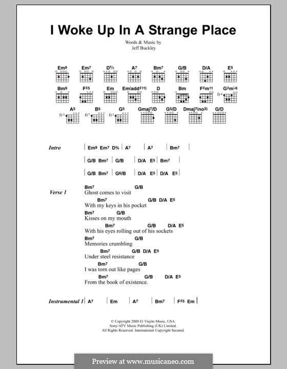 I Woke Up in a Strange Place: Lyrics and chords by Jeff Buckley