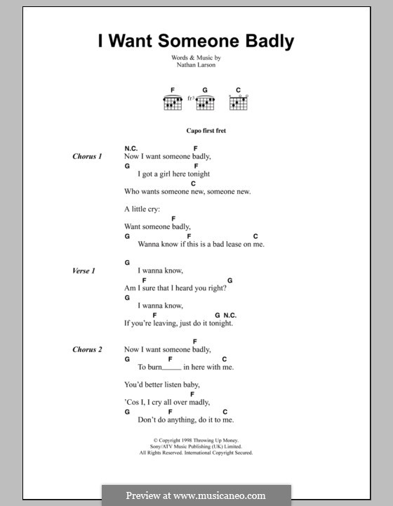 I Want Someone Badly: Lyrics and chords by Nathan Larson