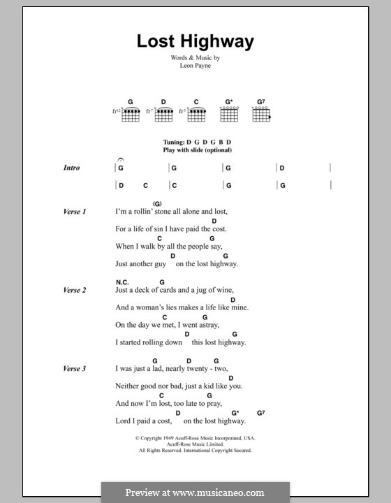 Lost Highway: Lyrics and chords by Leon Payne