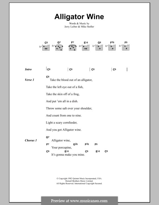 Alligator Wine (Jeff Buckley): Lyrics and chords by Jerry Leiber, Mike Stoller