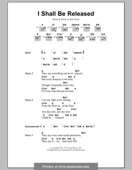 I Shall Be Released: Lyrics and chords by Bob Dylan