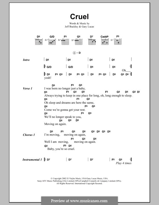 Cruel: Lyrics and chords by Gary Lucas