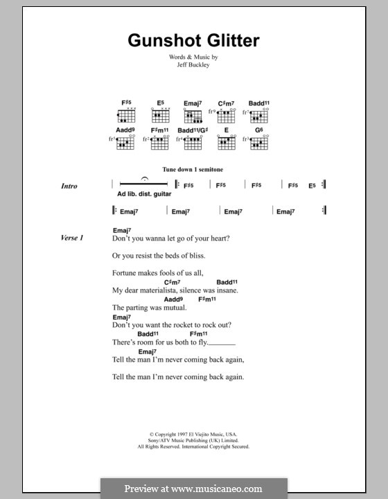 Gunshot Glitter: Lyrics and chords by Jeff Buckley
