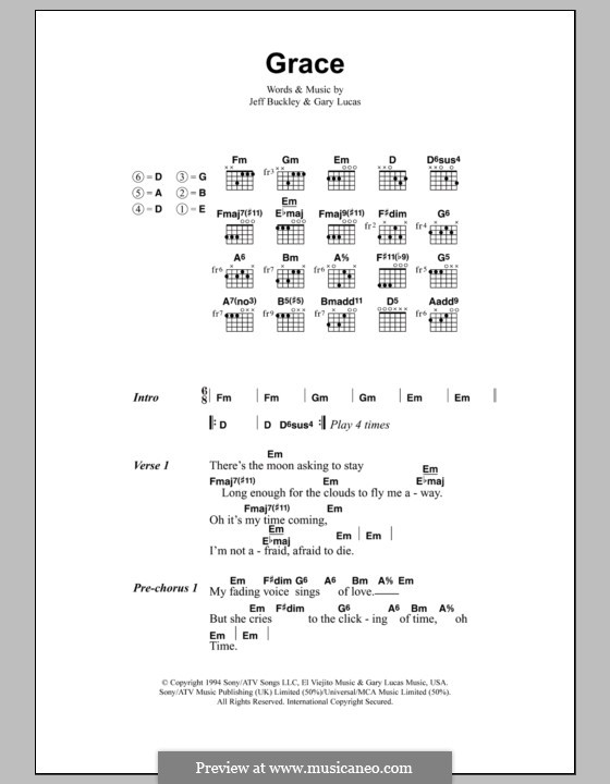 Grace: Lyrics and chords by Gary Lucas, Jeff Buckley
